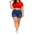 thumbnail image 6 of QERINTE Plus Size Blue Shorts for Women Stretchy High Waisted Denim Embroidery 14 to 22, 6 of 6