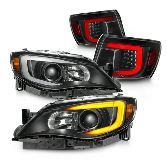 AKKON - For 08-11 Subaru Impreza| 12-14 WRX LED Bar Style Taillights   Black Projector Headlight