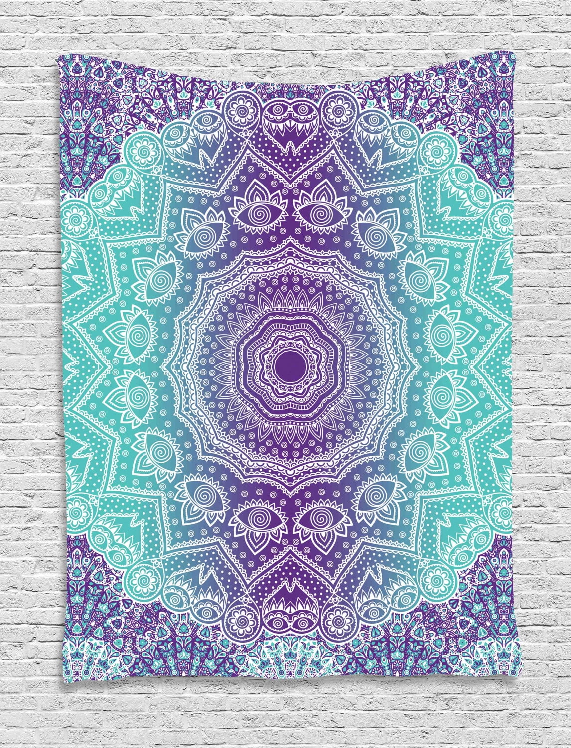 Purple and Turquoise Tapestry, Hippie Ombre Mandala Inner Peace and Meditation with Ornamental ...