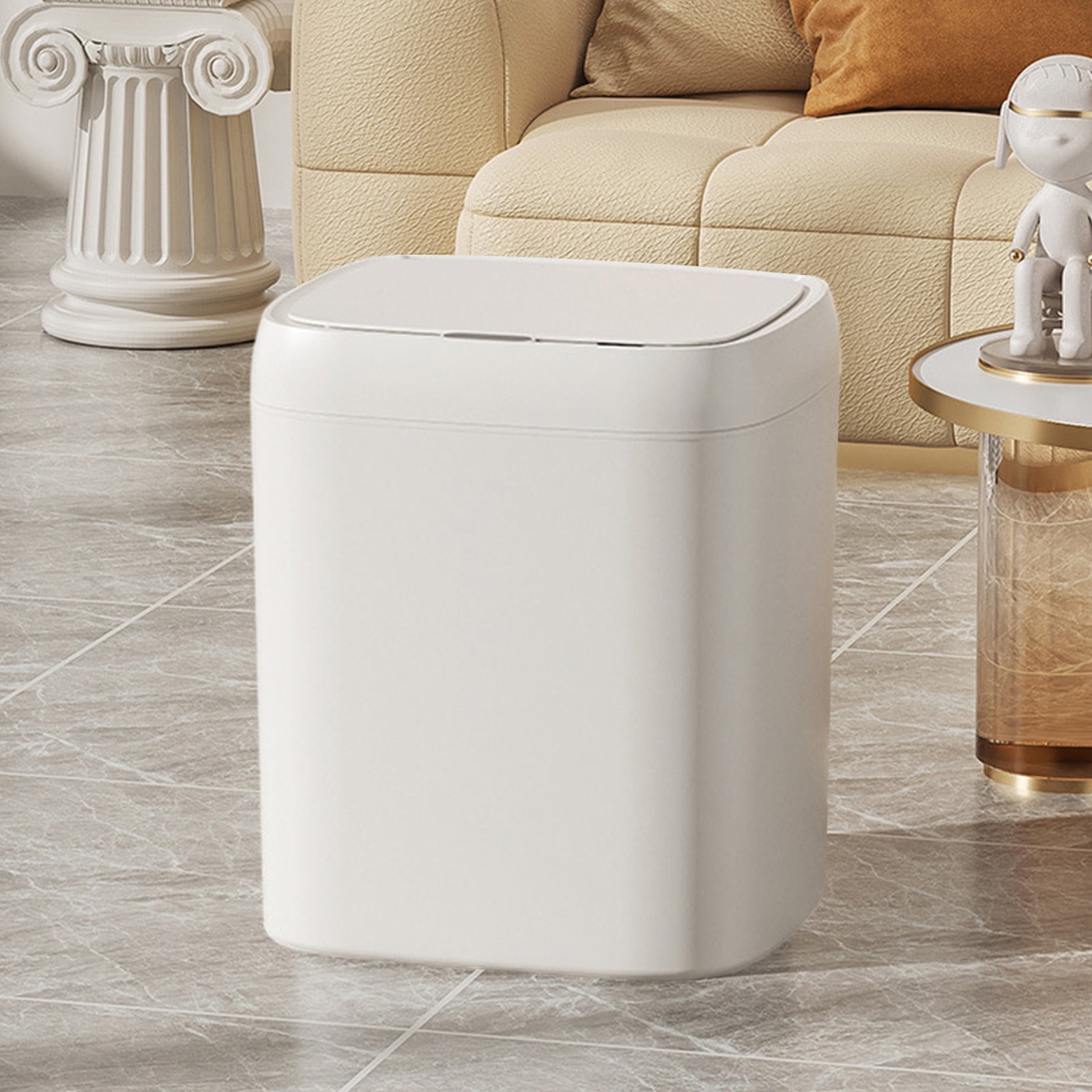 Bxaolu 13 Liter/3.4 Gallon Touchless Rectangular Motion Sensor Trash Can, Plastic Garbage Can with Lid, Small Wastebasket for Living Room, Kitchen, Bathroom - White