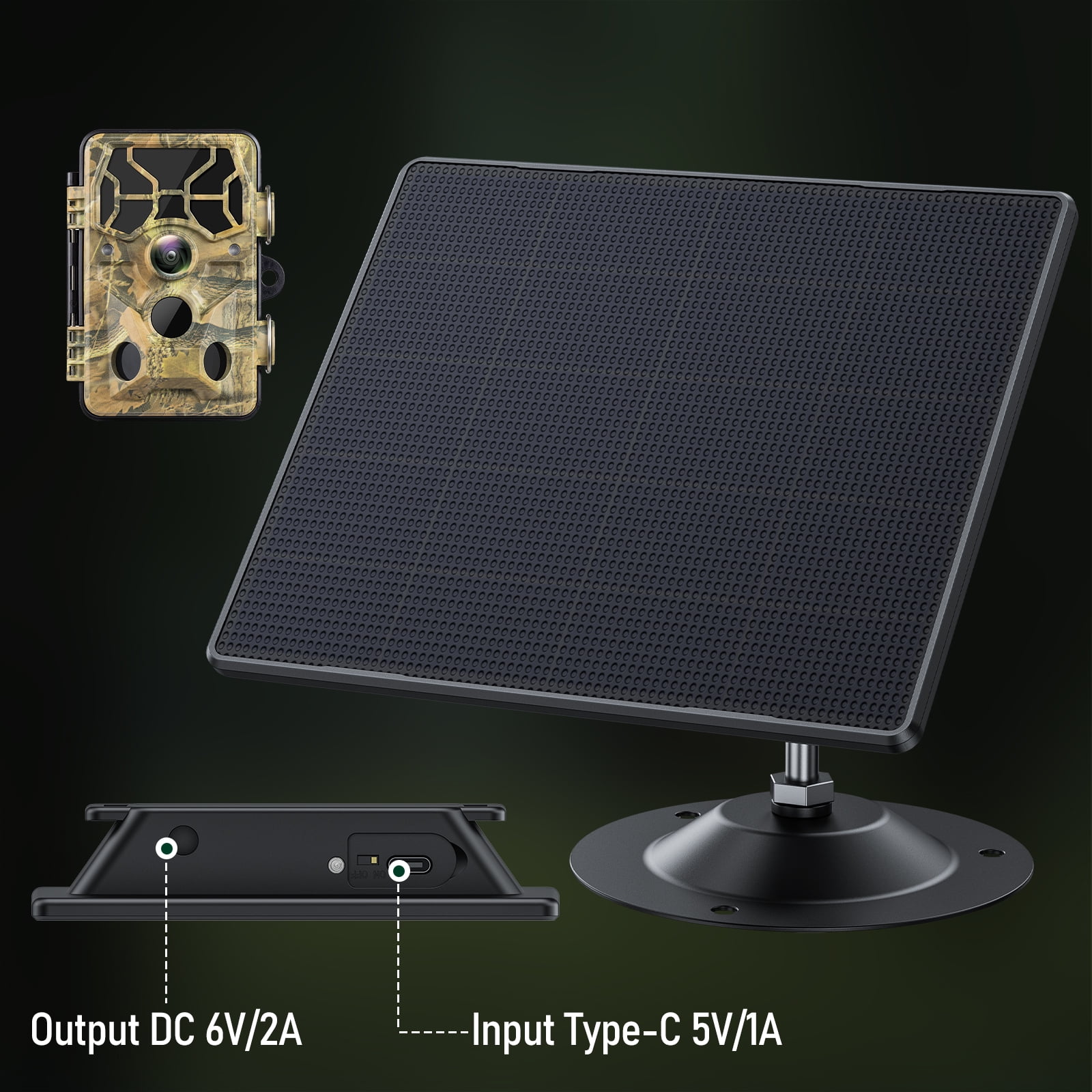 CAMPARK Trail Camera Solar Panel DC 6V/2200mAh Rechargeable Lithium Solar Power Battery Fast Portable Charger IP66 Waterproof for Hunting Game Cameras Compatible with DC Interface 6V 2A/ 6V 1.5A