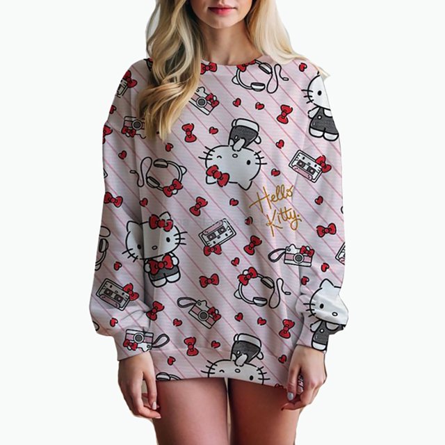 Sudadera con capucha de HELLO KITTY para mujer, ropa de calle con estampado de manga larga, estilo Harajuku, para otoño e invierno