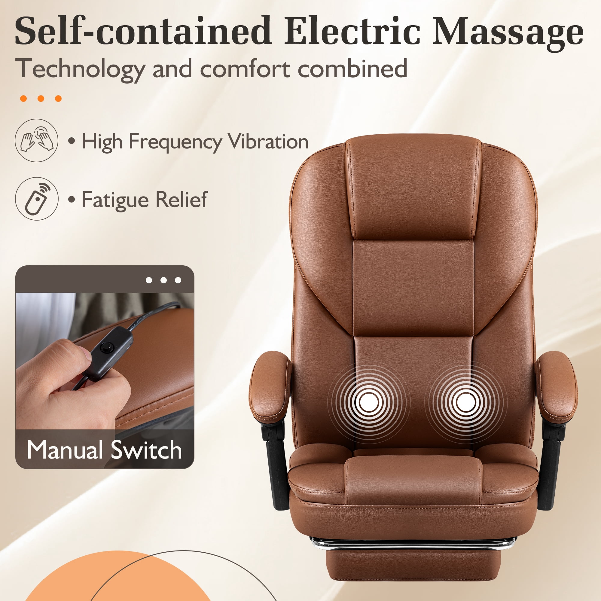 Homall Angle Height Adjustable Office Chair&nbsp;Reclining Computer Chair Ergonomic Executive Leather Chair Support 8 Hours Heavy Duty Design,Brown