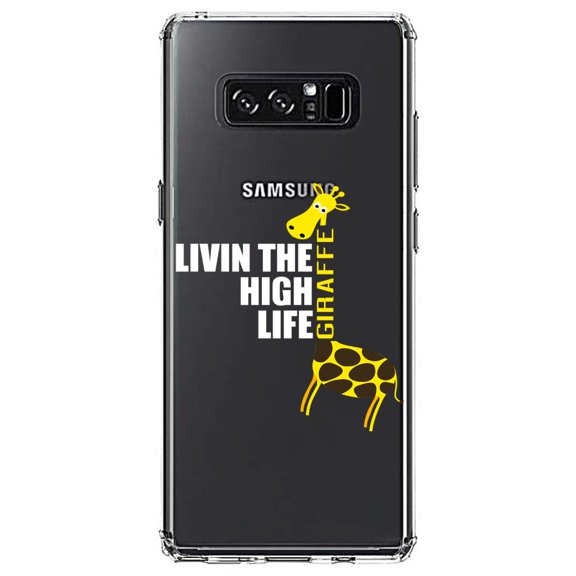 DistinctInk Clear Shockproof Hybrid Case for Samsung Galaxy Note 8 - TPU Bumper Acrylic Back Tempered Glass Screen Protector - Livin the High Life - Giraffe