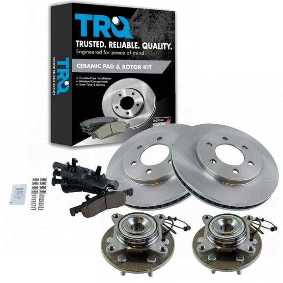 TRQ Front Brake Pad & Rotor Kit Brake Pads Brake Rotor Wheel Hub Bearing Assembly Ceramic Fits Select 2003-2006 Ford Expedition Lincoln Navigator