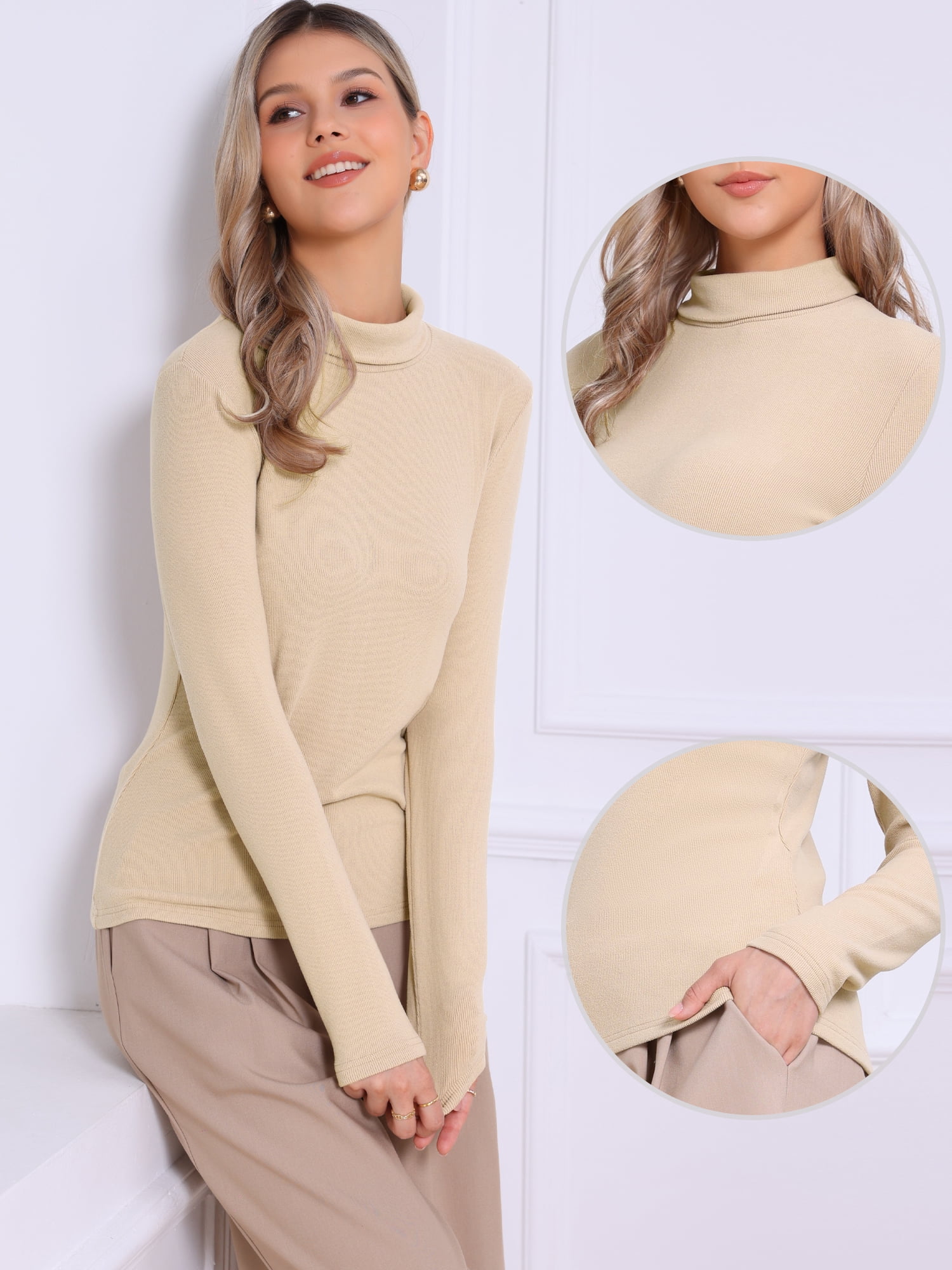 DARING DIVA Women's Mock Turtleneck Long Sleeve Fitted Pullover Sweater XS Khaki