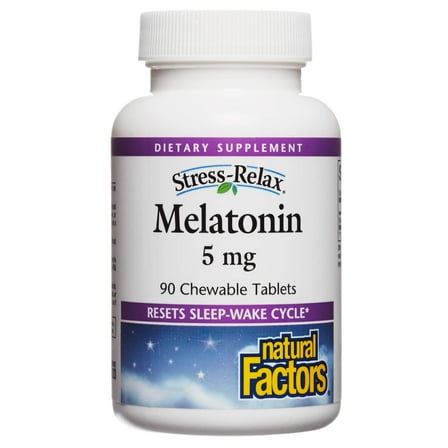 Natural Factors Stress-Relax Melatonin 5 mg, Resets the Sleep-Wake Cycle, Peppermint, 90 Chewable Tablets