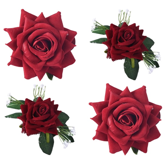 Pack of 4 Curtain Tiebacks Clips Elegant Artificial Rose Flower Window Drapery Holder Holdbacks for Home Wedding Decors