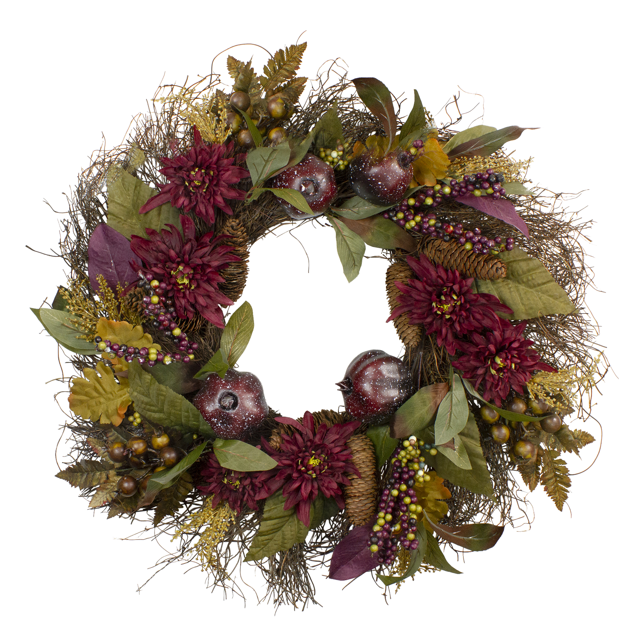 Mums and Pomegranates Artificial Floral Wreath, Red 28Inch Walmart
