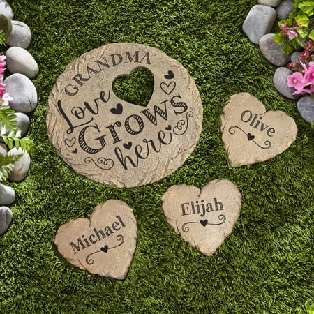 Personalized Love Grows Here Round Garden Stone