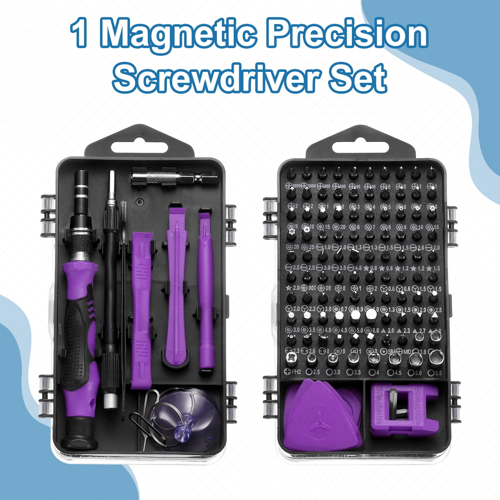 Uxcell 140 in 1 Magnetic Precision Screwdriver Set Electronics Repair Tools Kit with 99 Bits Flexible Shaft and Extension Rod for Cellphone Game Console Laptop PC Computer Camera, Purple