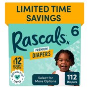 Rascals Premium Absorbent Baby Diapers Size 6, 112 Count