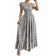 thumbnail image 3 of Women'S V Neck Floral Print Maxi Dress with Ruffle Sleeves and Smocked Waist Black L, 3 of 7
