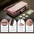 thumbnail image 6 of Dteck 2 in 1 Detachable for Samsung Galaxy S25 Edge Wallet Case with Card Holder, Shockproof Retro Premium Flip Leather Cover Magnetic Zipper Pocket Phone Cases, Pink, 6 of 6