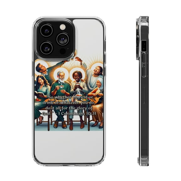 DistinctInk Hybrid (Acrylic / TPU) Clear Slim Fit Case for Apple iPhone 12 Pro MAX (6.7" Screen) - "All for the Glory of God: 1 Corinthians 10:31"