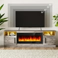 thumbnail image 3 of GloryStar Meuble Télé avec Rangement pour Télé jusqu'à 55 Pouces, Centre de Divertissement Moderne avec Armoire de Rangement, Convient au Foyer Électrique de 36 Pouces, Gris (Foyer Non Inclus), 3 of 7