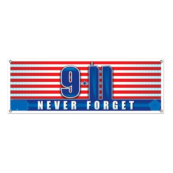 Party Central Club Pack of 12 Red and Blue Patriotic 'Never Forget' Twin Towers Sign Banners 60"