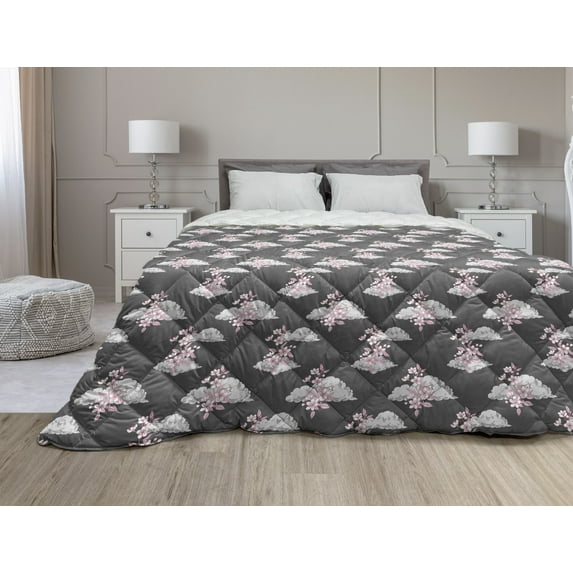 Coconut Down Alternative Comforter, Continuous Pattern of Exotic Summer Island Fruit Hand Drawn Illustration, Microfiber Quilt for All Season, 5 Sizes, Blush Brown Pale Blue, by Ambesonne