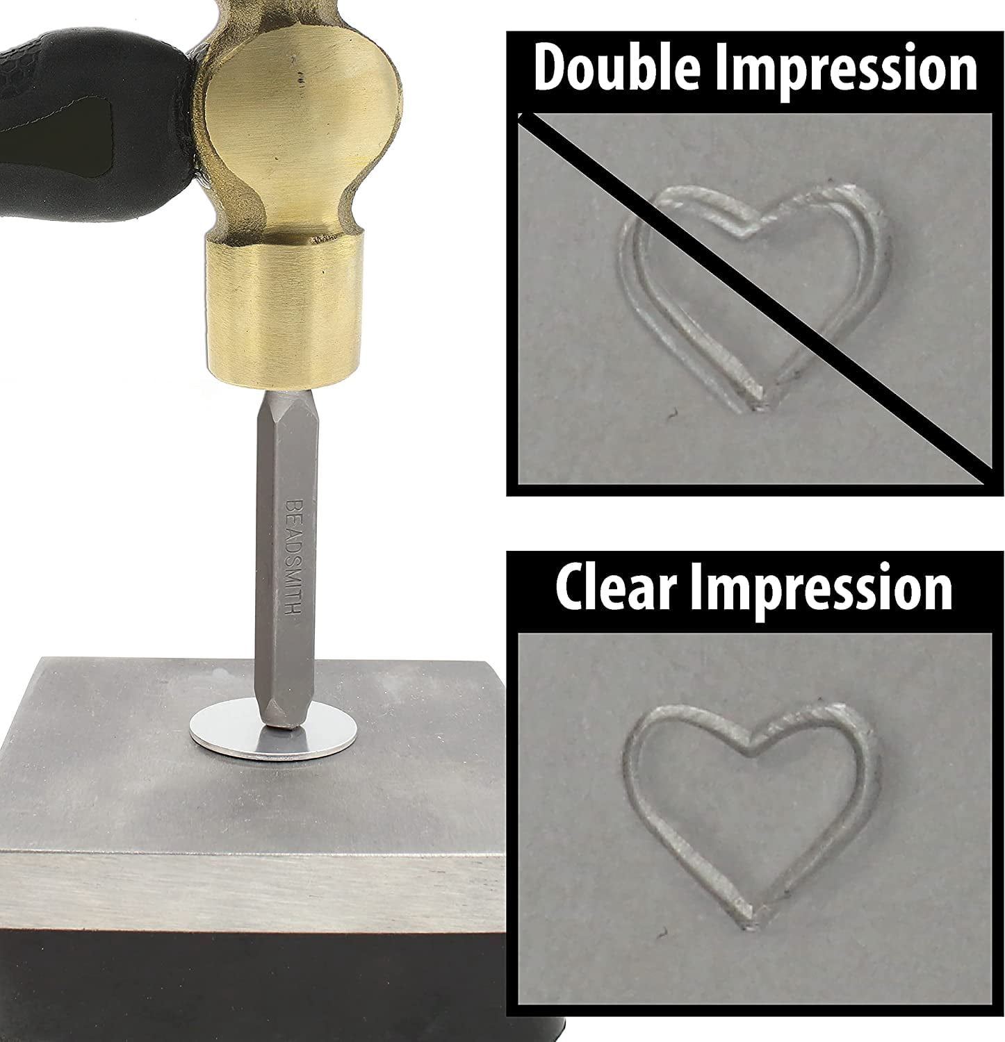The Beadsmith Brass Ergo Hammer - Metal Elements - 5-inch ergonomic handle - 1LB weighted head with a 27mm Face - Ideal for metal stamping, jewelry making, wood & leather smithing DIY projects