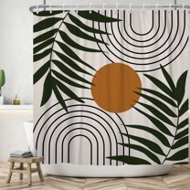 Lfeey Beige Shower Curtain, Abstract Leaf Stripe Mid Century Waterproof Fabric for Bathroom Decor, 72x78 inch with Hooks