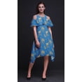 thumbnail image 2 of Bimba Bird Print Cold Shoulder Women Swing Tunic Flutter Sleeve Midi Dress-Small, 2 of 6