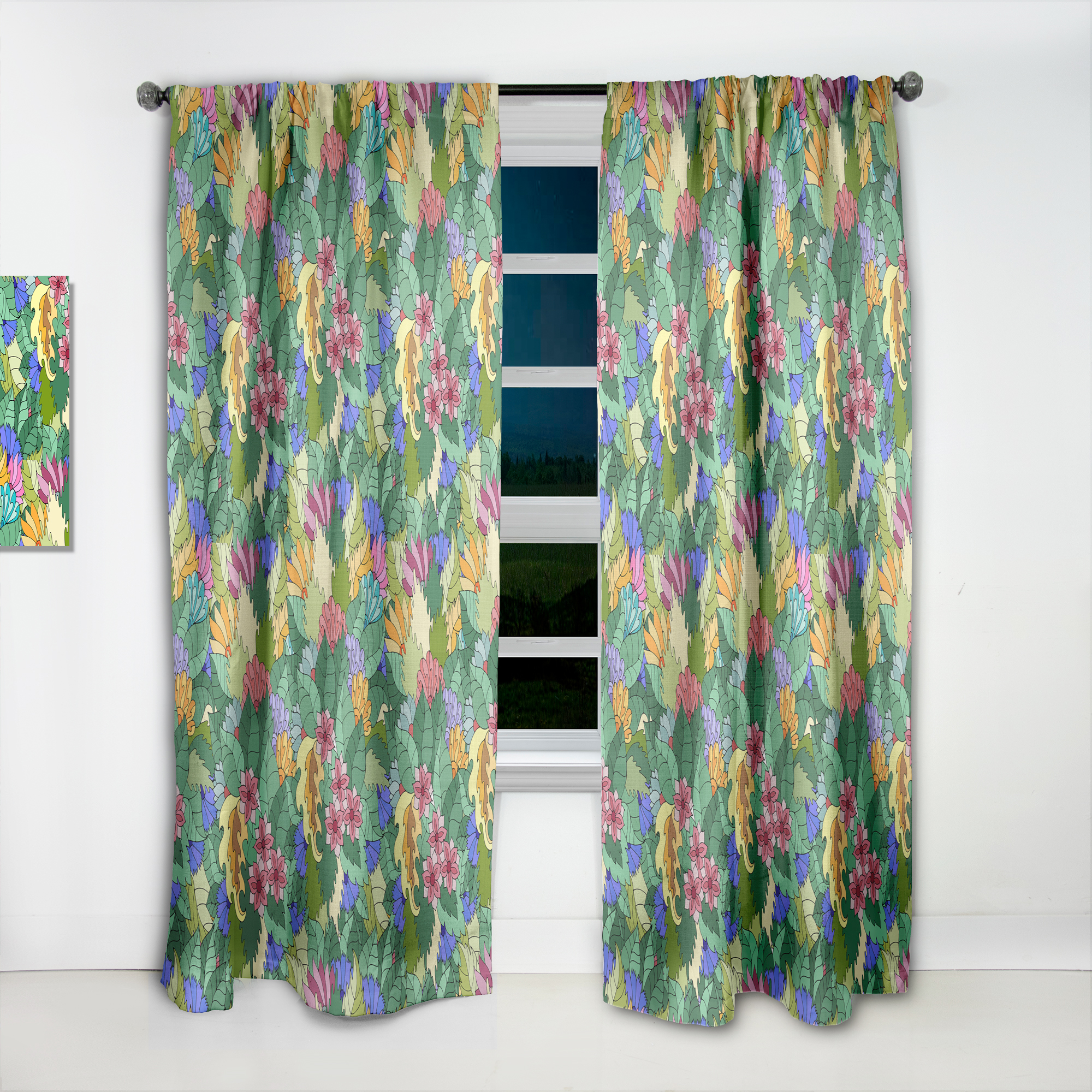 Designart 'Abstract Texture with Flowers & Leaves' Modern & Contemporary Curtain Panel