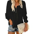 thumbnail image 2 of Women Trendy Blouses Casual Loose Henley Tops Pullover Hollow-Out Button Long Sleeve Shirts Solid Color Pleates Top, 2 of 5