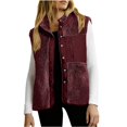thumbnail image 2 of Women's Sleeveless Faux Fur Vest, Stand Collar Patchwork Jacket, Lightweight Fleece Vest with 3 Pockets, Casual Commute Vest, Button Front Vest Wine M, 2 of 5