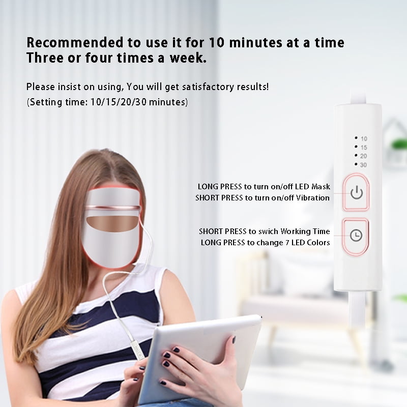 Led Face Mask Light Therapy - 7 Color Photon Blue & Red