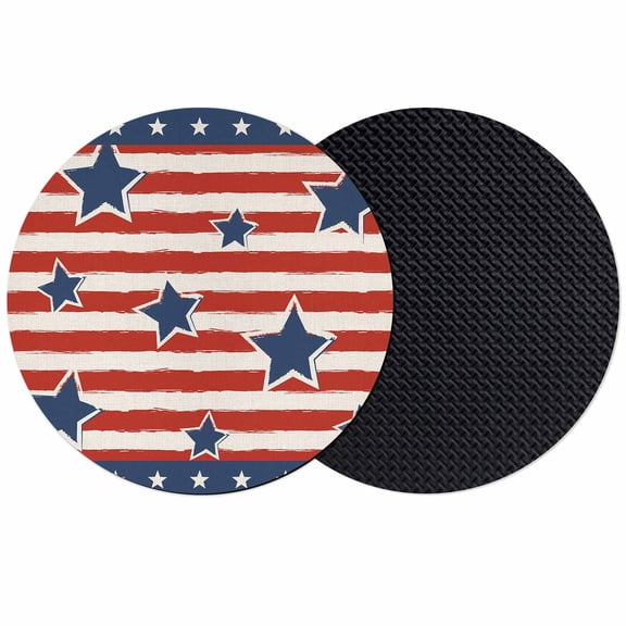 4th of July Coasters Set of 2, Independence Day Patriotic Red Striped Blue Star Absorbent Coasters for Drinks, Coaster for Bar Office Dining Coffee Table Accessories Decor,Non Slip Round Desk Coaster
