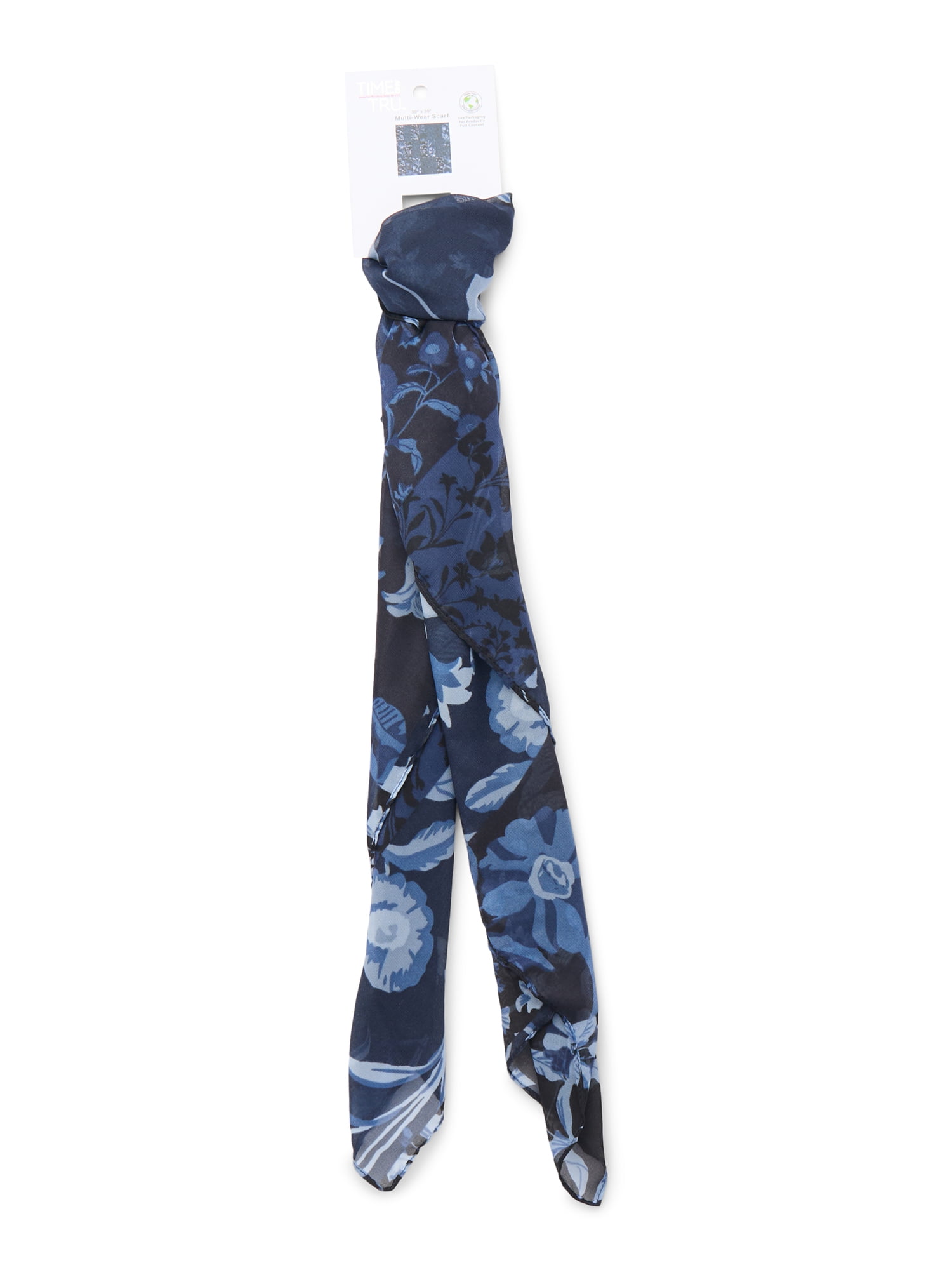 Time and Tru Women's 30 X 30 Printed Square Scarf, One Size, Floral Navy Night