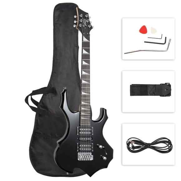 Guitarra eléctrica Glarry Cool Burning Fire Style, regalo de Navidad para amantes de la guitarra principiante con paquete de accesorios (negro)