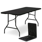 AKIUDEX 6ft Plastic Fold-in-Half Folding Table for Indoor Outdoor Use, Black