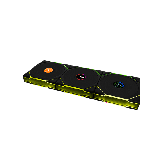 Lian-Li UNI FAN TL Wireless 1.6" LCD 120mm ARGB Case Fan with Reverse Blade and Controller, Black, 3-Pack