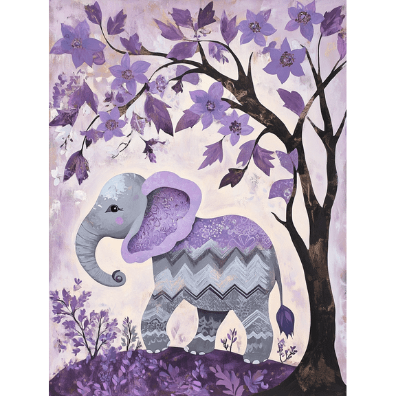 Purple Elephant Canvas Wall Art, Suitable for Living Room, Bedroom, Nursery, Office, and Hallway Decoration.