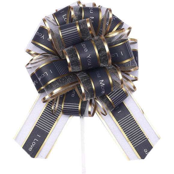 Woeilo 6 PCS Large Pull Bows, Black Pull Bows for Gift Wrapping, Pull Bows for Gift Baskets, Gift Bows, Bows for Presents Christmas Birthday Party Wedding Decoration, 6 inch Black and Pulled Bow