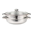 thumbnail image 1 of 28cm Stainless Steel Steamer Pot with Vented Glass Lid - 3-Piece Set - 2-Tier Bottom - Perfect Kitchen Addition, 1 of 3