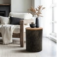 thumbnail image 5 of LuxenHome 20.3" Round Side Table, Iron End Table with Wood Top, Black and Gold Hammered, Small Side Table for Living Room, Bedroom, Couch, 5 of 6