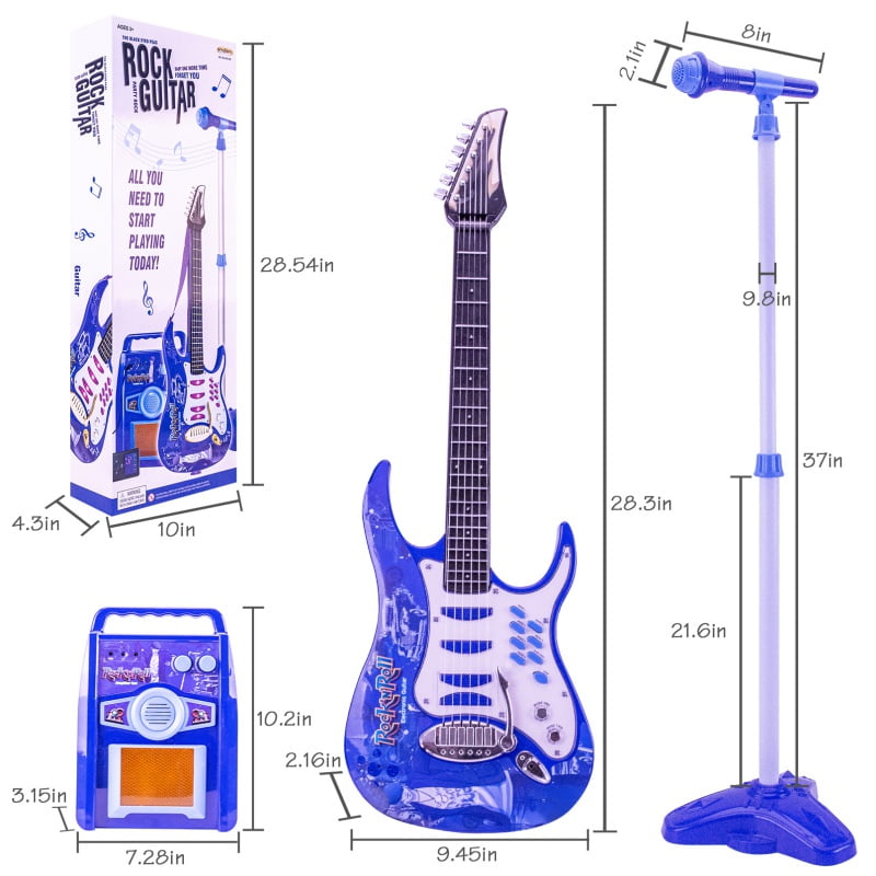 Kids Electric Guitar Toy Play Set w/ 6 Demo Songs Whammy Bar Microphone Amp AUX 