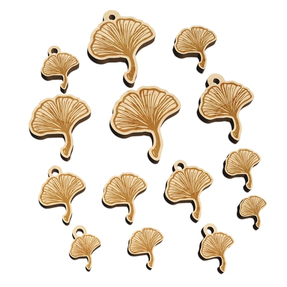 Hand Drawn Ginkgo Leaf Doodle Wood Mini Charms Shapes DIY Craft Jewelry - With Hole - 18mm (17pcs)