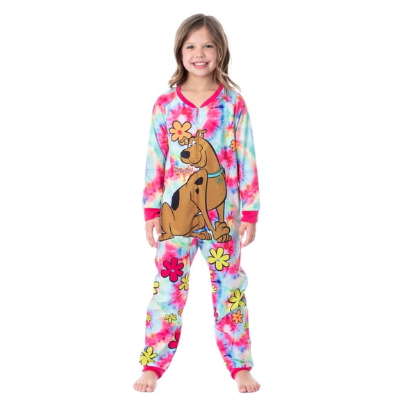 Scooby-Doo Girls' Tie-Dye Flower Power Union Suit Footless Sleep Pajama