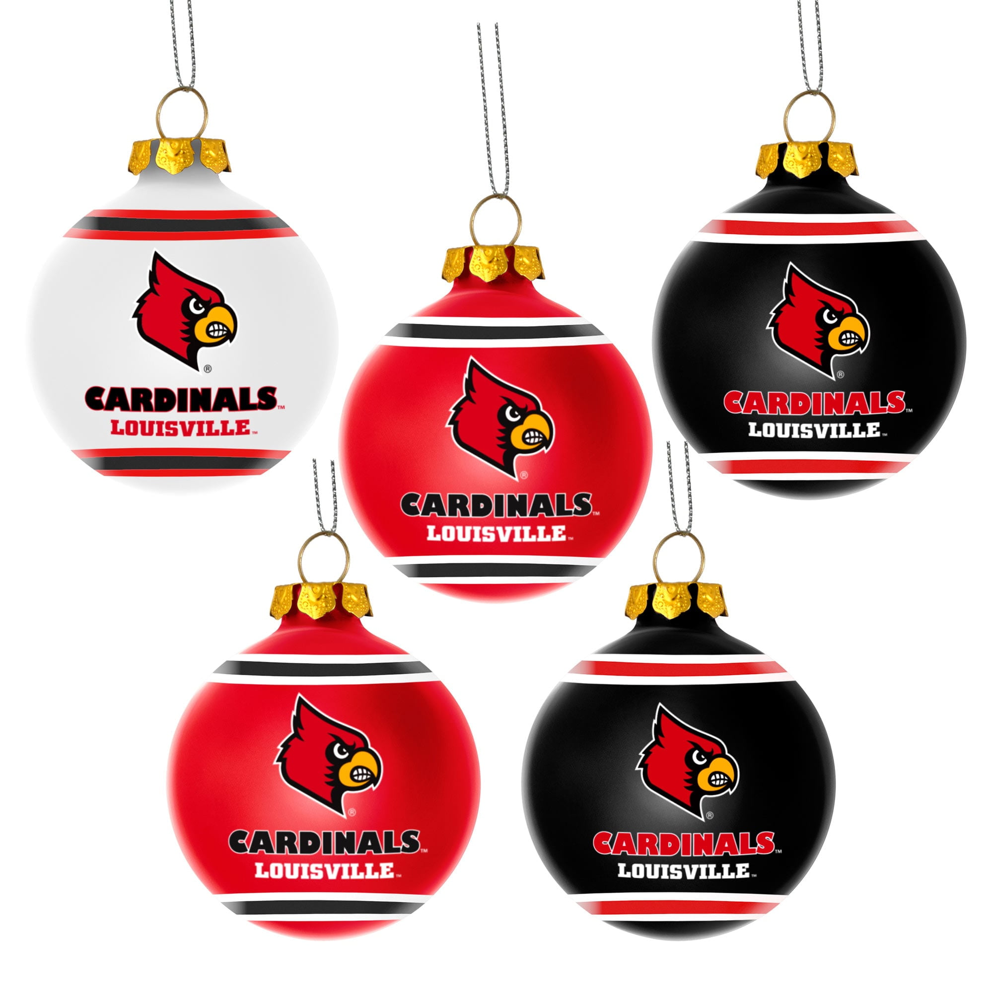 Louisville Cardinals 5Pack Shatterproof Ball Ornament Set