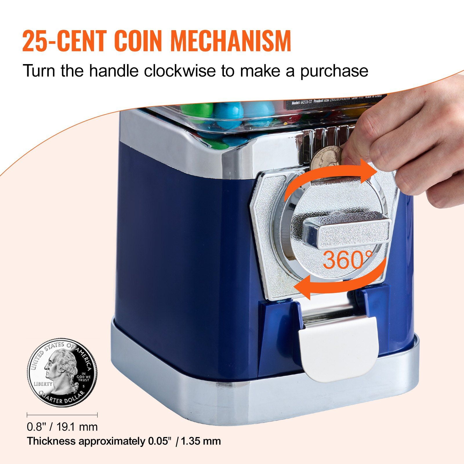 HCY 17"H Gumball Machine Vending Coin Bank Vintage Candy Dispenser PC Bule