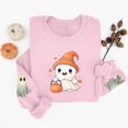 thumbnail image 5 of Mifsaly Womens Funny Novelty Halloween Ghost Graphic Pullover Sweatshirt Casual Long Sleeve Crewneck Fleece Tops Cozy Autumn for Everyday Outfits Pink,S, 5 of 5