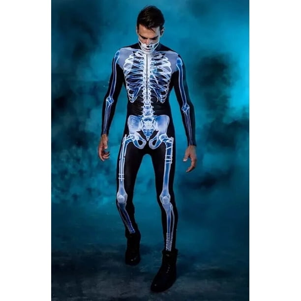 Mono de esqueleto para hombre y mujer, ropa de dormir, mono de Calavera, disfraz de Halloween a juego, pijamas de Halloween familiares luminosos