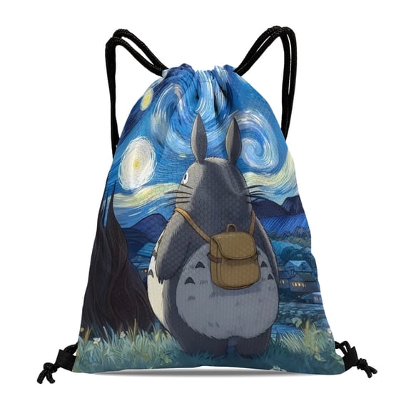 Studio of Ghibli Drawstring Swimming Bag:Waterproof, suitable for fitness, yoga, hiking, travel, beach, and shopping, with dimensions of 15.7*17.7 inches.