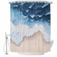 thumbnail image 2 of Blue Beige Shower Curtains for Bathroom, Ombre Ocean Abstract Sea Wave Beach Sand Washable Fabric Shower Curtain with Hooks Waterproof Bathroom Decor Sets, 72 x 78 Inches, 2 of 9