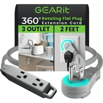 GEARit 360 Rotating Flat Plug Short Extension Cord with 3 Outlets (2ft, Gray), Outlet Saver for Home Office Dorm Room Essentials, ETL Certified