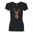 thumbnail image 2 of Trippy Colorful Buck Head Rainbow Hunting Deer Mosaic Animal Lover Womens Slim Fit Junior Tee, Black, Small, 2 of 3
