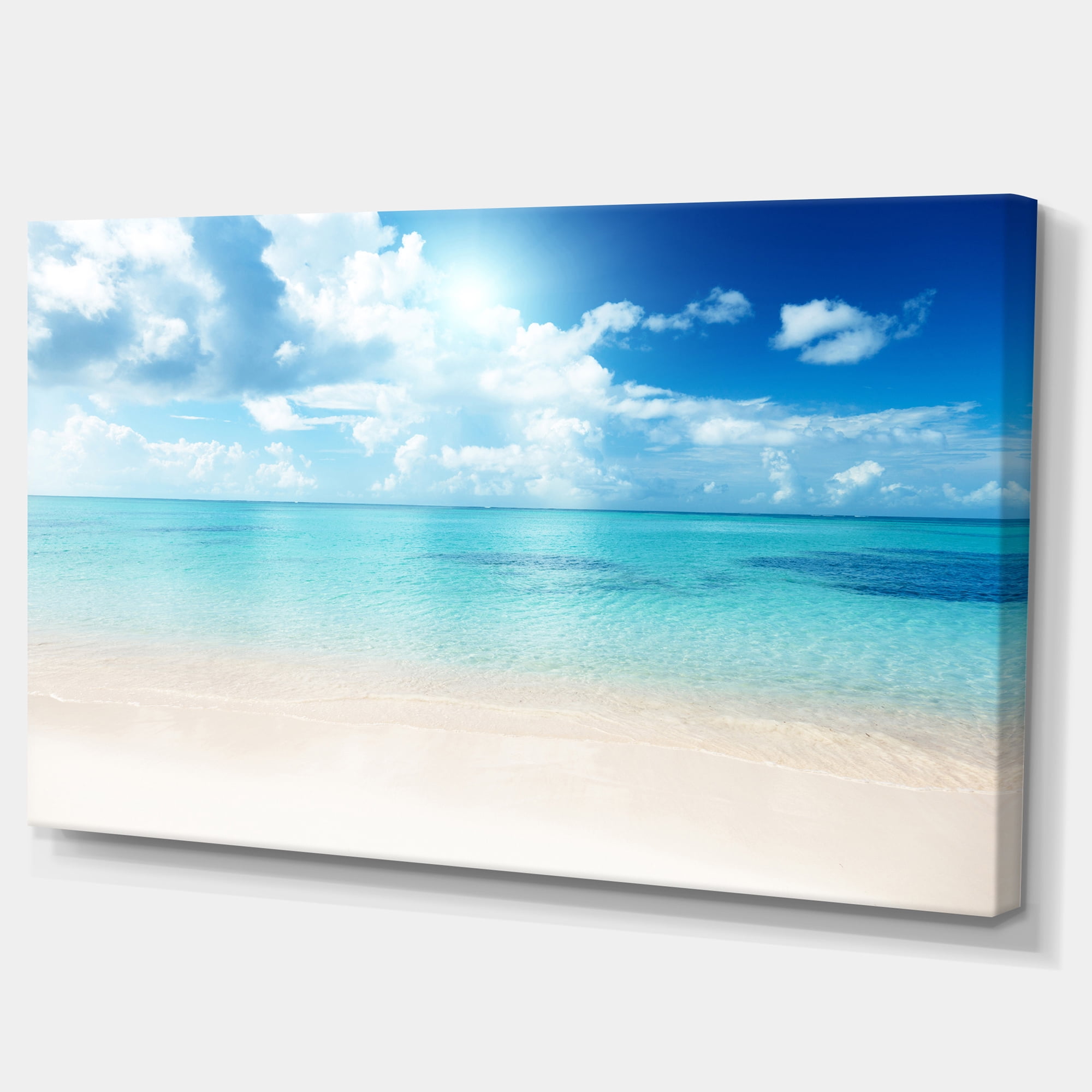 Designart 'Sand of Beach in Blue Caribbean Sea ' Modern Seascape Canvas Artwork
